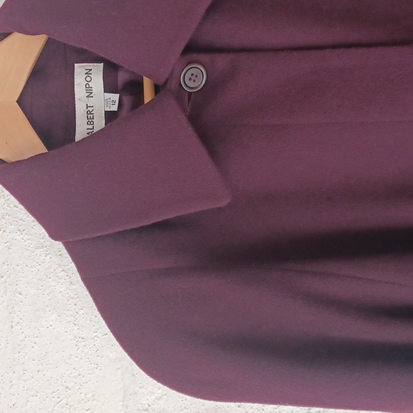 Albert Nipon Wool Cashmere Blend Deep Burgundy Swing Coat, Button Front, Pockets - Picture 5 of 16
